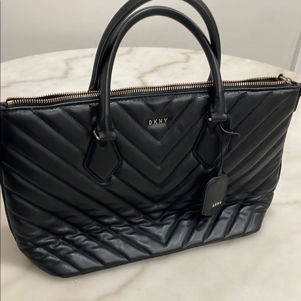 DKNY Black Chevron Quilted Satchel - Picture 5 of 5